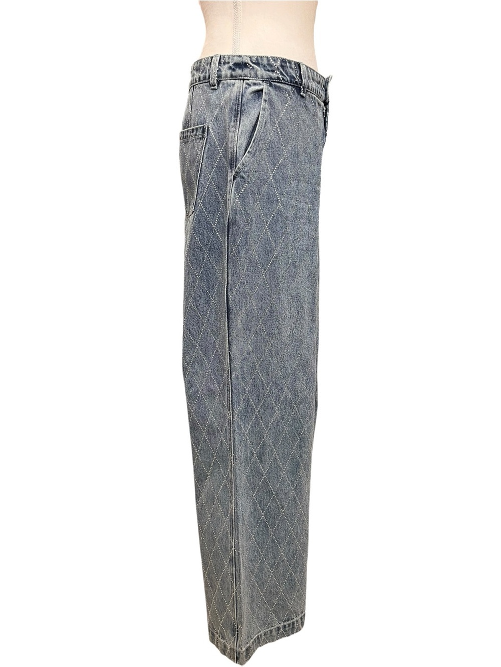 House of Harlow 1960 Rhinestone Diamond Wide Leg Jeans Size 28 - Picture 5 of 10